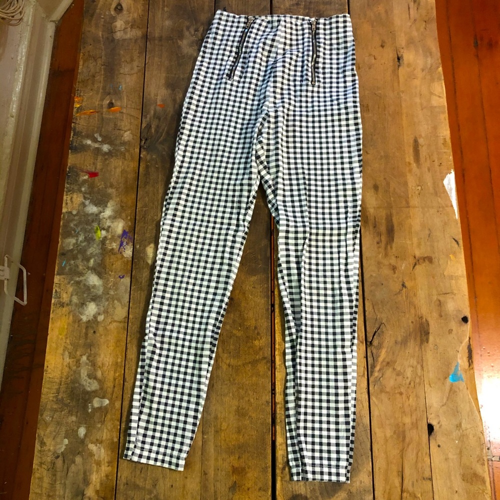 Women’s Black & White Plaid Leggings Pants XS